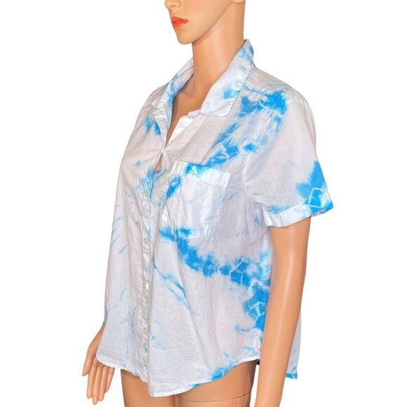 Lucky Brand Tie Dye Print Blouse Button Down 100% Cotton Lightweight Size Large - Picture 2 of 6